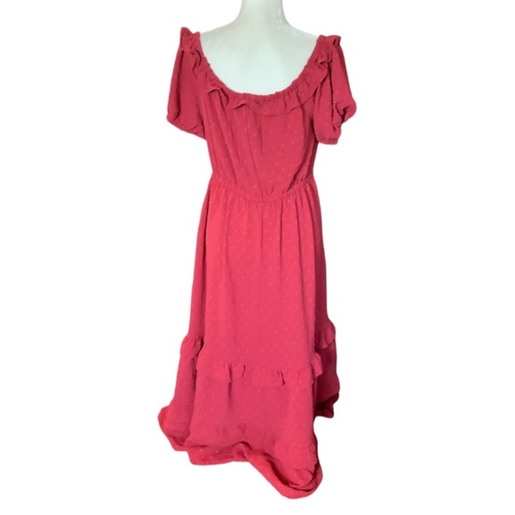 Lane Bryant Off the Shoulders Ruffle tiered peasant brick/ pink maxi dress Sz 12 - Picture 1 of 15